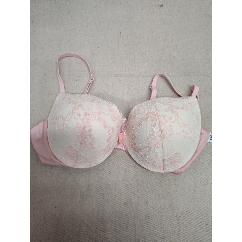 Maidenform Pink Floral Lace Push Up Bra 34C DM9900 Adjustable Straps Bow Detail
